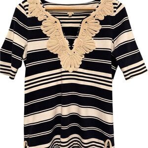 J. Crew Navy and Cream Top